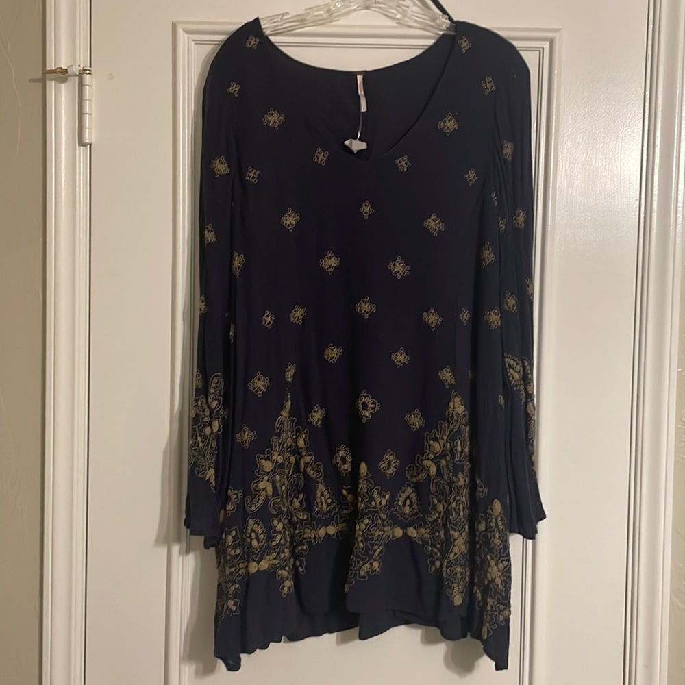 Free People Navy Embroidered Dress